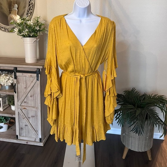 Nordstrom Mustard Long Sleeve Wrap Dress - Picture 6 of 6